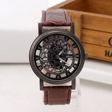 Load image into Gallery viewer, Fashion Business Skeleton Watch Men Engraving Hollow Reloj Hombre Dress Quartz Wristwatch Leather Band Women Clock Relojes Mujer