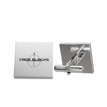 Load image into Gallery viewer, Gold Square Cufflinks — Engraved 'CODE BLOCKS' Designer Formal Accessory