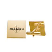 Load image into Gallery viewer, Gold Square Cufflinks — Engraved 'CODE BLOCKS' Designer Formal Accessory