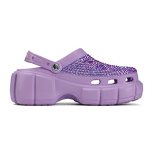 Load image into Gallery viewer, Womens Purple EVA Sole Bling Clogs with Custom Name Logo