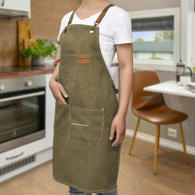 Load image into Gallery viewer, Unisex Canvas Cross Back Chef Aprons Multifunction with Large Pockets