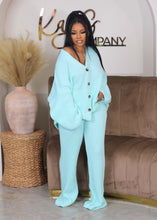 Load image into Gallery viewer, Solid color V-neck breasted cardigan wide leg pants sweater set