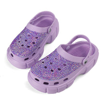 Load image into Gallery viewer, Womens Purple EVA Sole Bling Clogs with Custom Name Logo