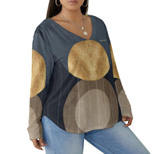 Load image into Gallery viewer, All-Over Print Women's V-neck T-shirt With Curved Hem(Plus Size)