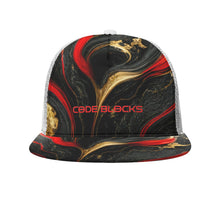 Load image into Gallery viewer, All-Over Print Black Buckle Flat-brimmed Mesh Cap With Box