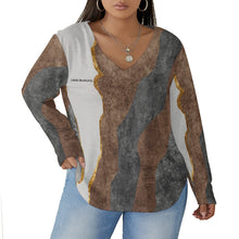Load image into Gallery viewer, All-Over Print Women's V-neck T-shirt With Curved Hem(Plus Size)