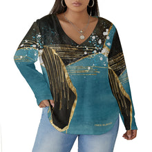 Load image into Gallery viewer, All-Over Print Women's V-neck T-shirt With Curved Hem(Plus Size)