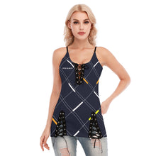 Load image into Gallery viewer, All-Over Print Women's V-neck Eyelet Lace-up Cami Dress
