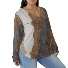 Load image into Gallery viewer, All-Over Print Women's V-neck T-shirt With Curved Hem(Plus Size)