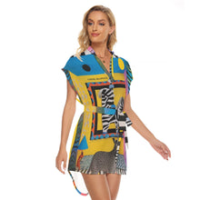 Load image into Gallery viewer, All-Over Print Women's Stand-up Collar Casual Dress With Belt