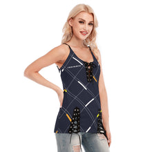 Load image into Gallery viewer, All-Over Print Women's V-neck Eyelet Lace-up Cami Dress