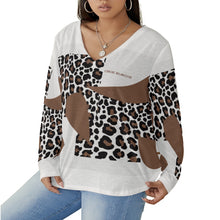 Load image into Gallery viewer, All-Over Print Women's V-neck T-shirt With Curved Hem(Plus Size)