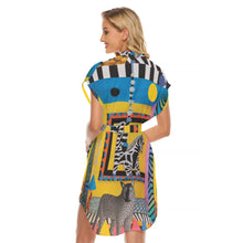 Load image into Gallery viewer, All-Over Print Women's Stand-up Collar Casual Dress With Belt