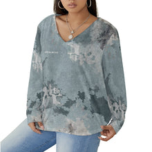 Load image into Gallery viewer, All-Over Print Women's V-neck T-shirt With Curved Hem(Plus Size)