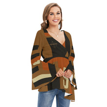 Load image into Gallery viewer, All-Over Print Women's V-neck Blouse With Flared Sleeves