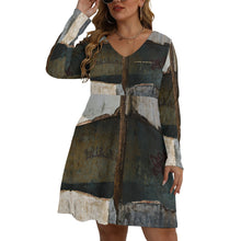 Load image into Gallery viewer, All-Over Print Women's V-neck Long Sleeve Dress(Plus Size)