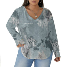 Load image into Gallery viewer, All-Over Print Women's V-neck T-shirt With Curved Hem(Plus Size)