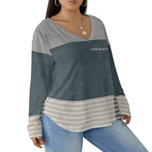Load image into Gallery viewer, All-Over Print Women's V-neck T-shirt With Curved Hem(Plus Size)