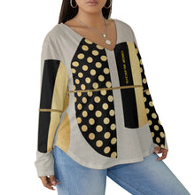 Load image into Gallery viewer, All-Over Print Women's V-neck T-shirt With Curved Hem(Plus Size)