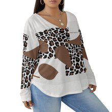 Load image into Gallery viewer, All-Over Print Women's V-neck T-shirt With Curved Hem(Plus Size)
