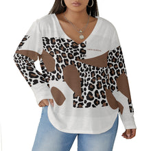 Load image into Gallery viewer, All-Over Print Women's V-neck T-shirt With Curved Hem(Plus Size)