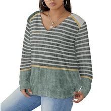 Load image into Gallery viewer, All-Over Print Women's V-neck T-shirt With Curved Hem(Plus Size)