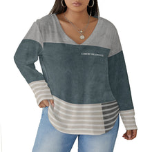Load image into Gallery viewer, All-Over Print Women's V-neck T-shirt With Curved Hem(Plus Size)