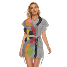 Load image into Gallery viewer, All-Over Print Women's Stand-up Collar Casual Dress With Belt