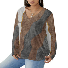Load image into Gallery viewer, All-Over Print Women's V-neck T-shirt With Curved Hem(Plus Size)