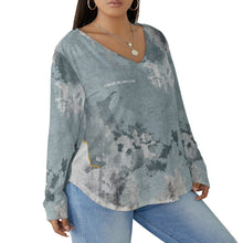 Load image into Gallery viewer, All-Over Print Women's V-neck T-shirt With Curved Hem(Plus Size)