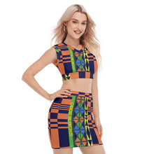 Load image into Gallery viewer, All-Over Print Women's Collarless V Collar Vest Skirt Suit