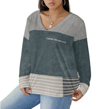 Load image into Gallery viewer, All-Over Print Women's V-neck T-shirt With Curved Hem(Plus Size)