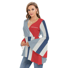 Load image into Gallery viewer, All-Over Print Women's V-neck Blouse With Flared Sleeves