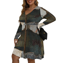 Load image into Gallery viewer, All-Over Print Women's V-neck Long Sleeve Dress(Plus Size)