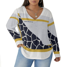 Load image into Gallery viewer, All-Over Print Women's V-neck T-shirt With Curved Hem(Plus Size)