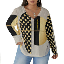 Load image into Gallery viewer, All-Over Print Women's V-neck T-shirt With Curved Hem(Plus Size)