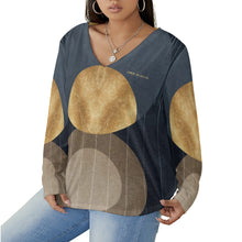 Load image into Gallery viewer, All-Over Print Women's V-neck T-shirt With Curved Hem(Plus Size)