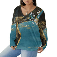 Load image into Gallery viewer, All-Over Print Women's V-neck T-shirt With Curved Hem(Plus Size)