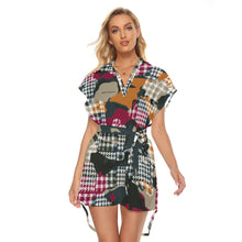 Load image into Gallery viewer, All-Over Print Women's Stand-up Collar Casual Dress With Belt