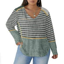 Load image into Gallery viewer, All-Over Print Women's V-neck T-shirt With Curved Hem(Plus Size)