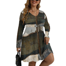 Load image into Gallery viewer, All-Over Print Women's V-neck Long Sleeve Dress(Plus Size)