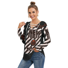 Load image into Gallery viewer, All-Over Print Women's Long Sleeve Neckline Tie Sweatshirt
