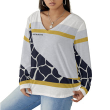 Load image into Gallery viewer, All-Over Print Women's V-neck T-shirt With Curved Hem(Plus Size)