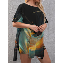 Load image into Gallery viewer, All-Over Print Women's Drop-Shoulder T-Shirt with Side Split and Shorts (Plus Size)