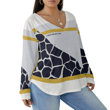 Load image into Gallery viewer, All-Over Print Women's V-neck T-shirt With Curved Hem(Plus Size)