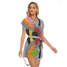 Load image into Gallery viewer, All-Over Print Women's Stand-up Collar Casual Dress With Belt