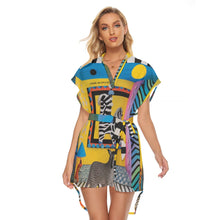 Load image into Gallery viewer, All-Over Print Women's Stand-up Collar Casual Dress With Belt