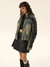Load image into Gallery viewer, Fashion Women's Thickened Cotton Denim Coat Contrast Color Zipper Short Loose Y2k Parkas Jackets Winter