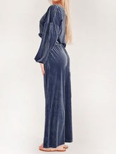 Load image into Gallery viewer, Women's Striped Velvet Long Sleeve Crop Top and Wide Leg Two-piece Set HWWX62YZAR