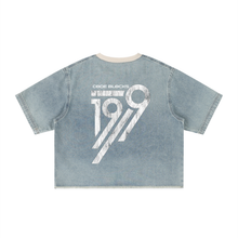 Load image into Gallery viewer, Unisex Vintage Wash Boxy Raw Hem Denim T-Shirt